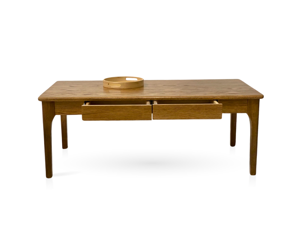 IRONVAN-Peninsula-oak-coffee-table-Walnut-stain-4-drawers