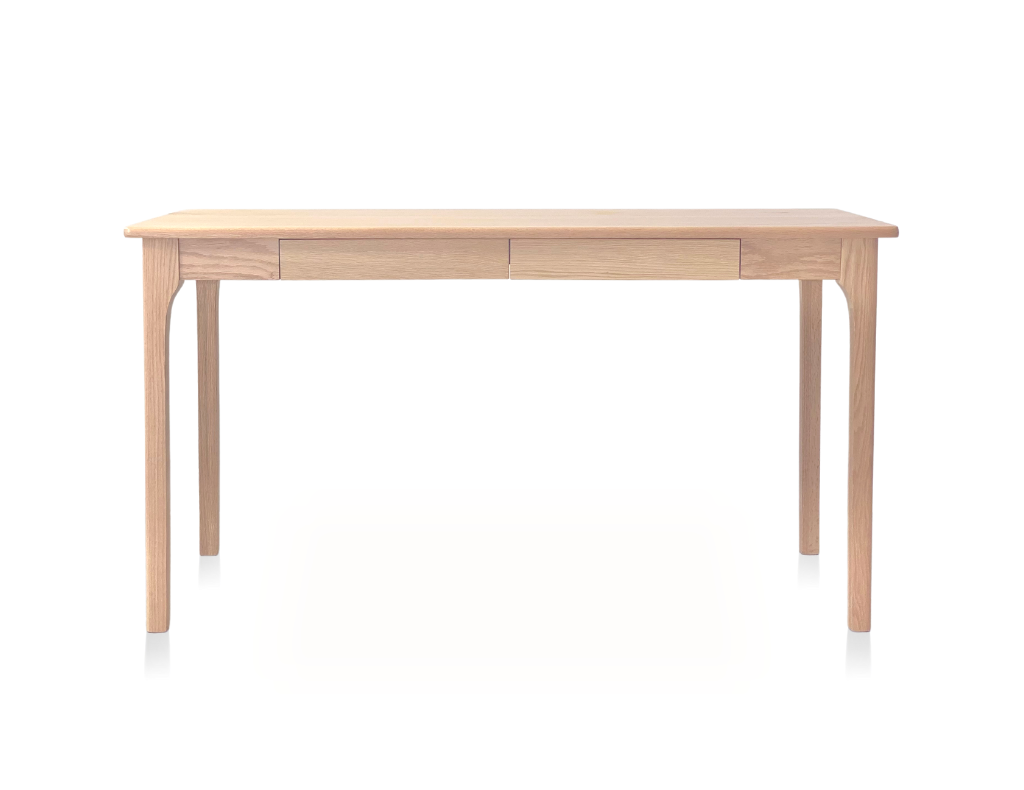 Peninsula Home Office Desk furniture- Oak Desk, 1200/1400W, oak natural varnish and walnut stain.