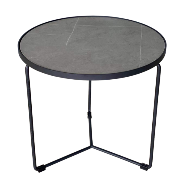 Turo Coffee Table Vick Grey Dia 500mm, Roland Round White Stone Top With Bronze Metal Base Coffee Table