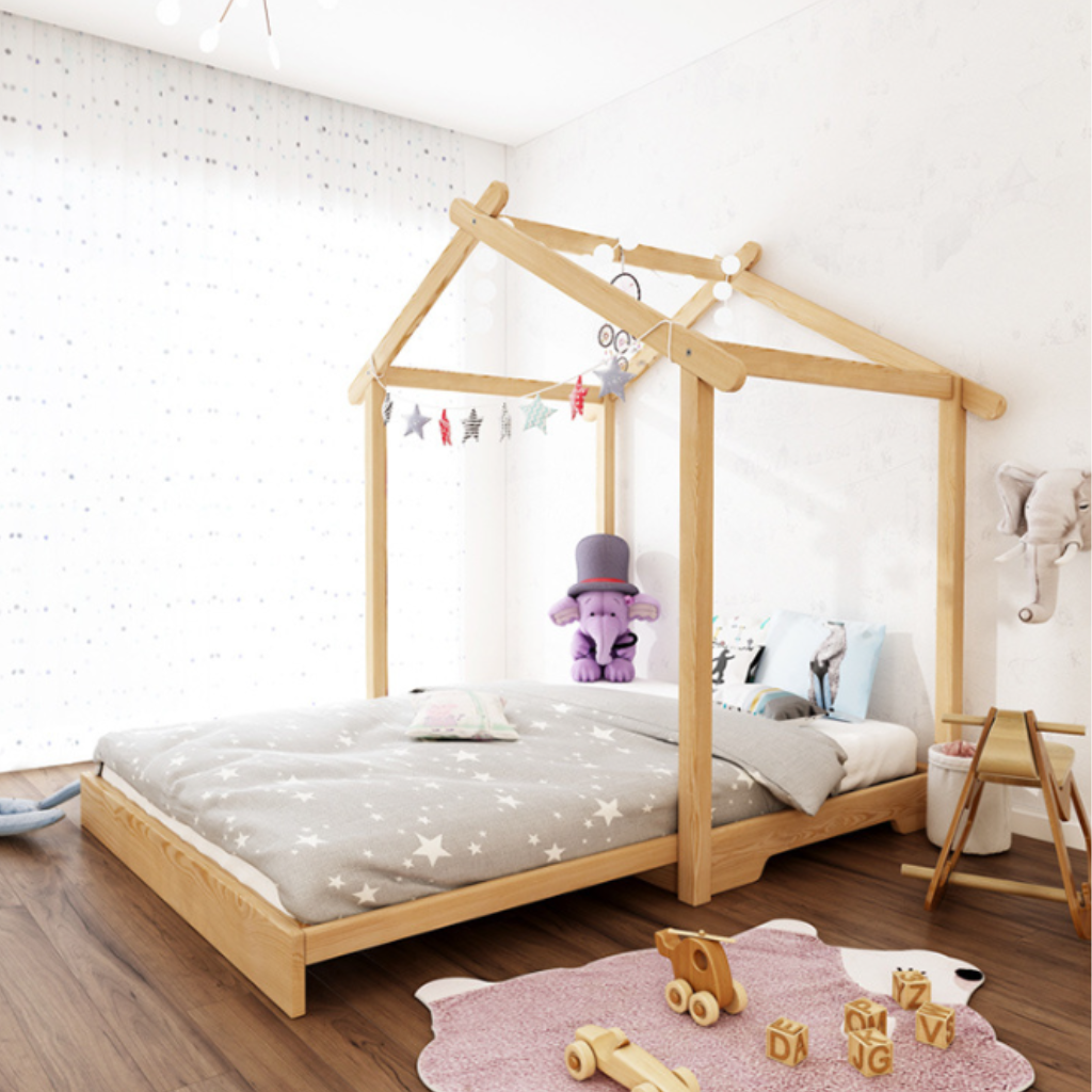 Chalet Bed: Children's Bed frame, larch natural varnish.