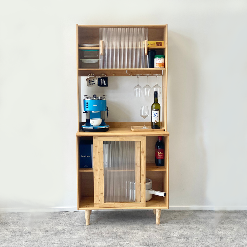 IRONVAN-2023NEW-Bistro-kitchen-cabinet-1750H-bamboo-reeded-glass-console-storage