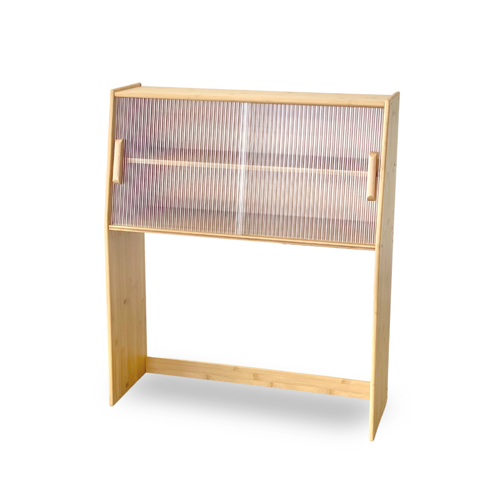 IRONVAN-Bistro-kitchen-cabinet-upper-section-bamboo-reeded-glass-sliding