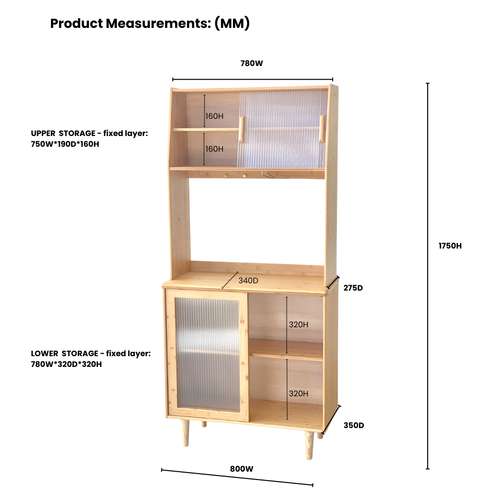 IRONVAN-Bistro-kitchen-high-cabinet-multi-storage-layer-size