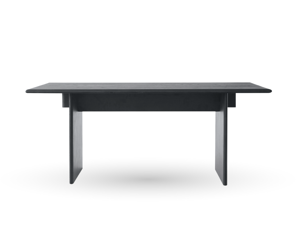 Voyage Torii Table, ash dining table in Black stain, matte finish.